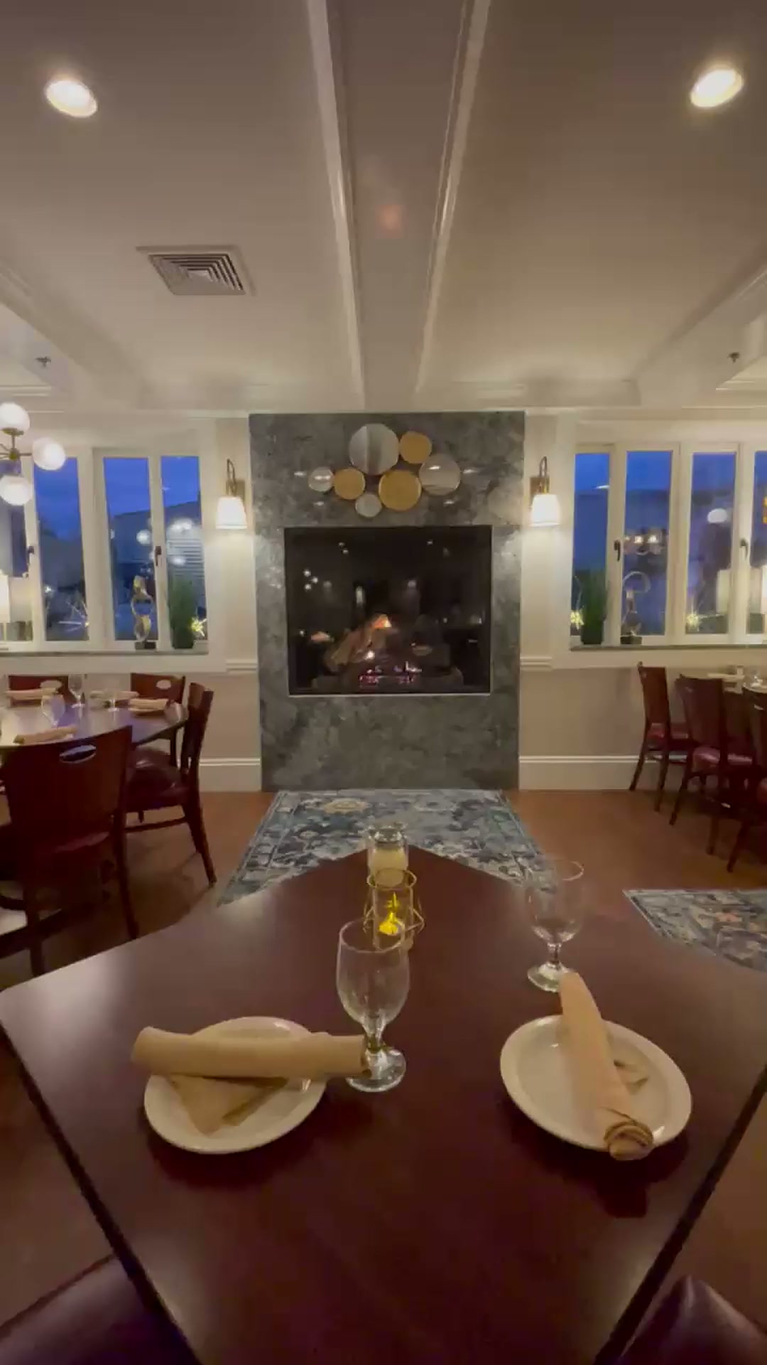 The dining room and fireplace at Paradiso Ristorante